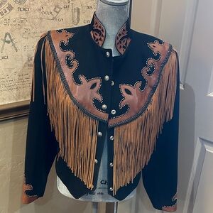 Elegant Black and Tan Fringe Blazer
